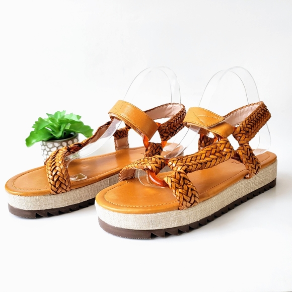SCHUTZ | Shoes | Schutz Jennie Woven Flatform Platform Sandals Cognac  Leather From Revolve Size 7 | Poshmark